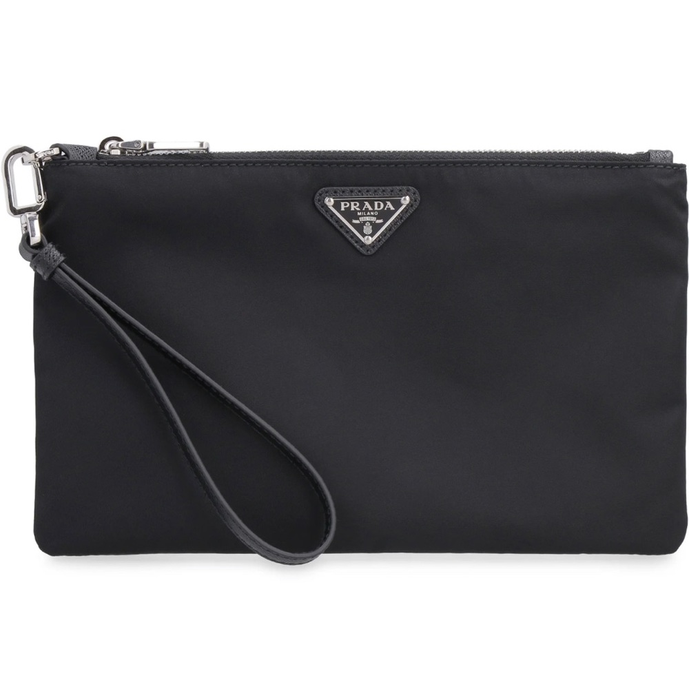 New Prada 1NH545 Black Piatto Maniglia Nylon Zip Top Wristlet Purse Pouch Bag - Picture 3 of 9